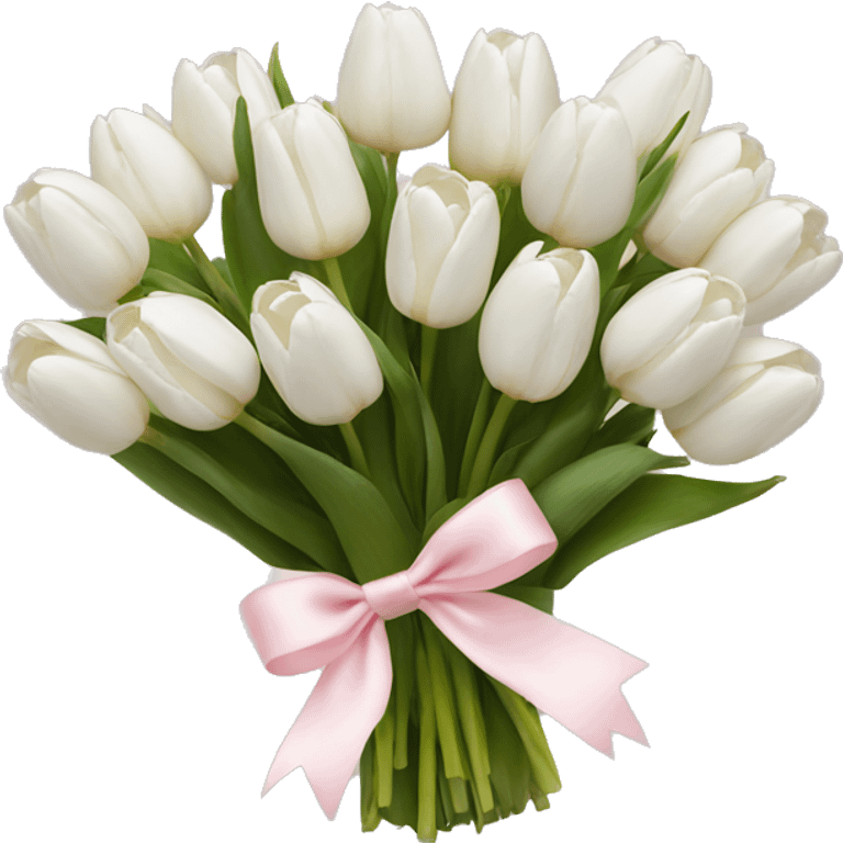 White tulips bouquet with light pink bow  emoji