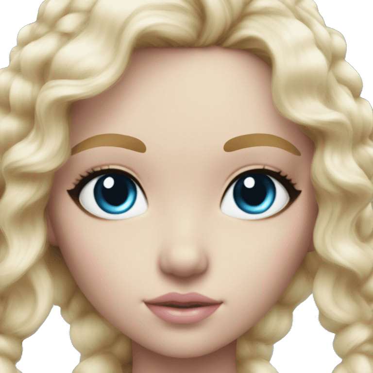 ocean blue doll eyes, blonde hair, feminine, pink, girl, angelic emoji