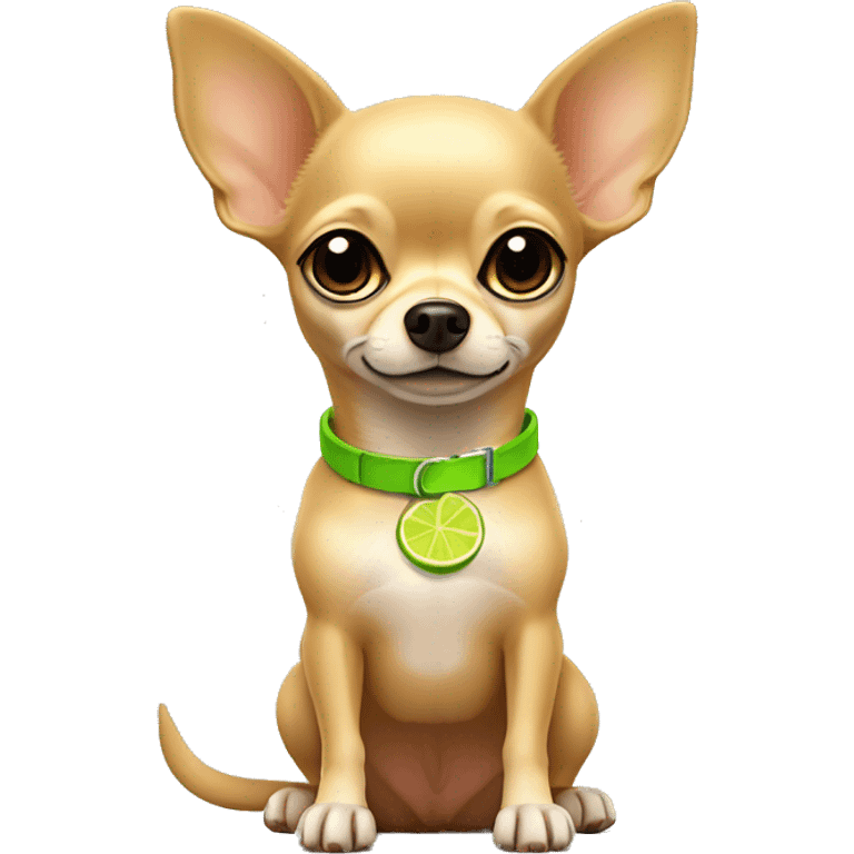 Tan chihuahua sitting with lime green collar emoji