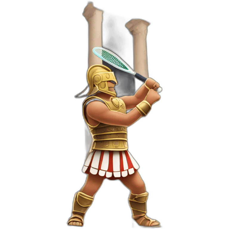 Roman gladiator with one tennis racket on right hand inside colosseum emoji