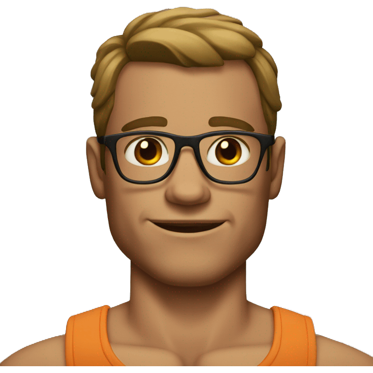 muscular man with no beard and glasses emoji