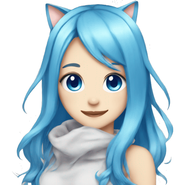 Anime catgirl blue hair, blue eyes, long hair emoji