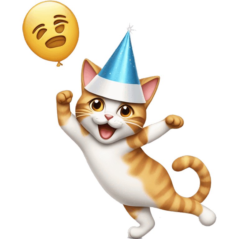 cat dancing and wearing a birthday hat emoji