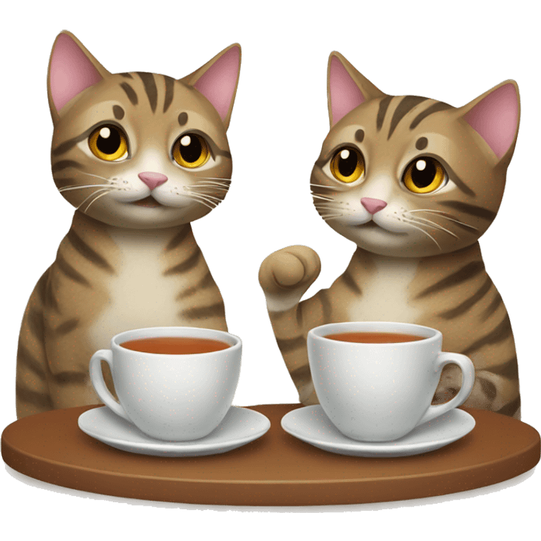 Two Tabby cat drinking tea emoji