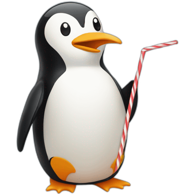 Penguin blowing on a straw emoji