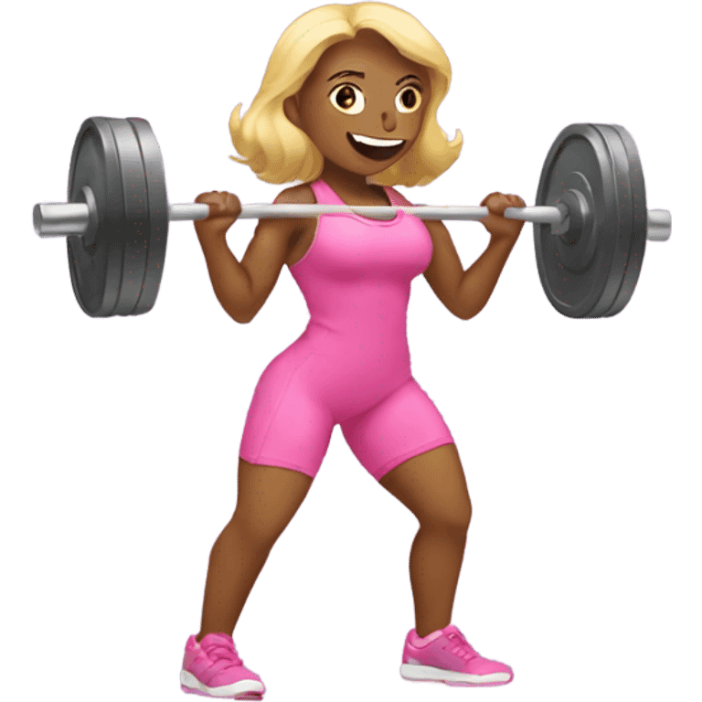 women in pink weight lifting emoji