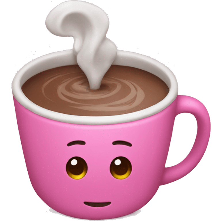 pink cup with hot chocolate and marsh emoji