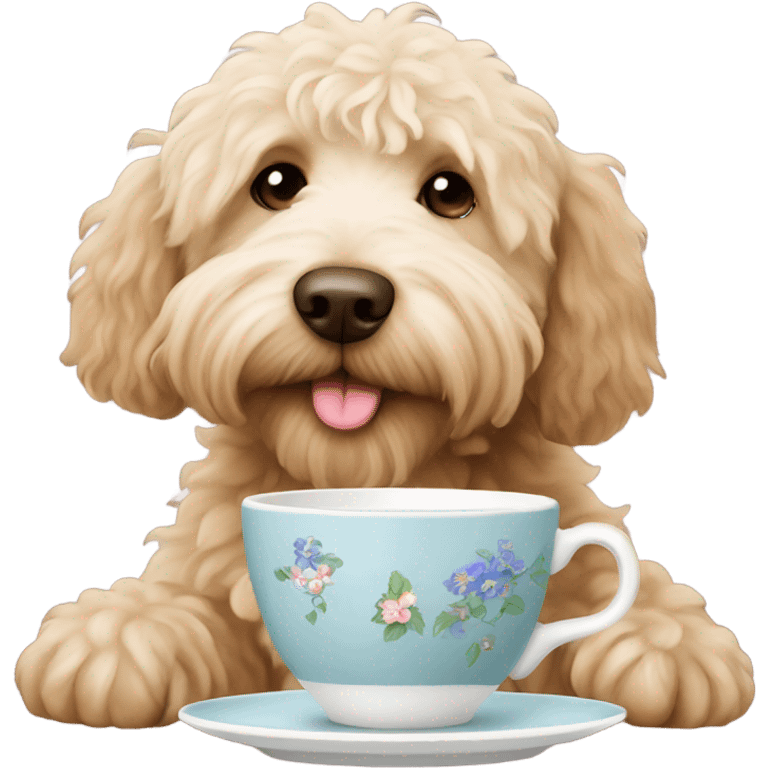 Labradoodle drinking an English tea emoji