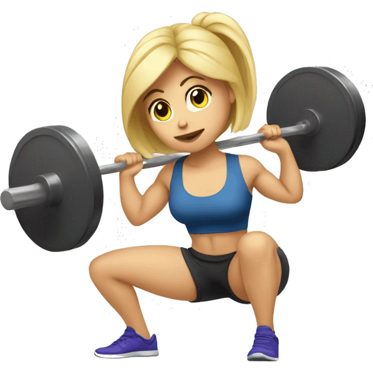 Blonde girl doing squats with barbell emoji