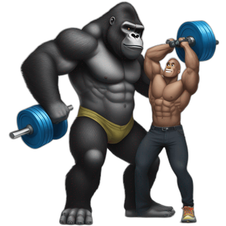 Gorilla lifting weights with Dwayne the rock Johnson emoji