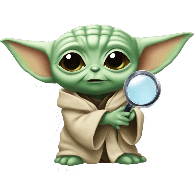 Baby Yoda looks through a magnifying glass emoji