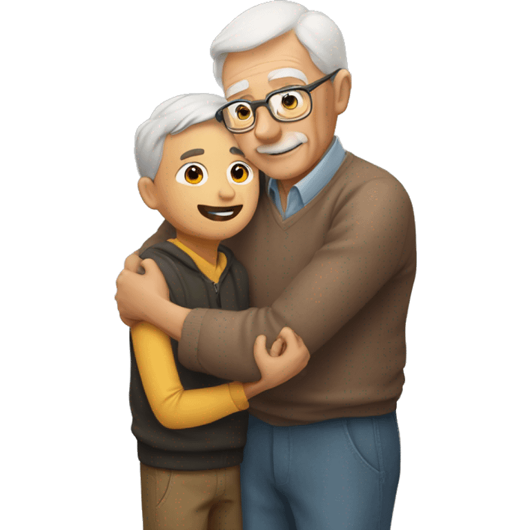 Grandfather huggings with a boy emoji