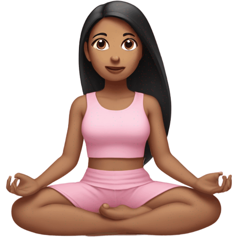 A light brown skinned girl, with long straight black hair, meditating in baby pink clothes emoji