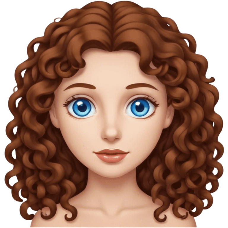 Woman with long brown curly hair, blue eyes, caucasian  emoji