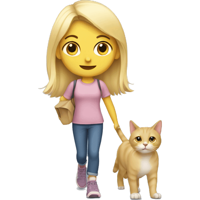 A blonde girl taking her cat for a walk emoji