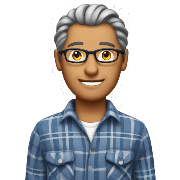 Unattractive Tanned man, mid 50s with long gray braids with glasses and plaid shirt emoji