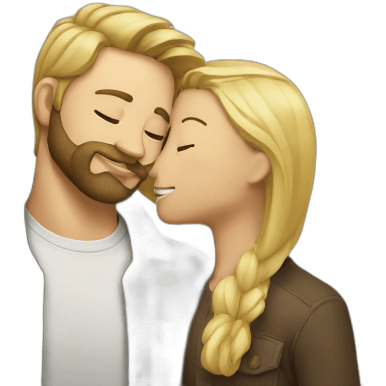 Man with beard kissing a man with blonde bear emoji