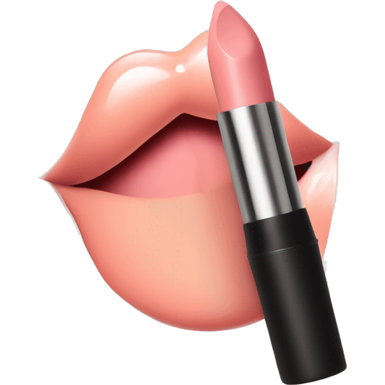 Beautiful lipstick with an applicator in pink peach shades emoji