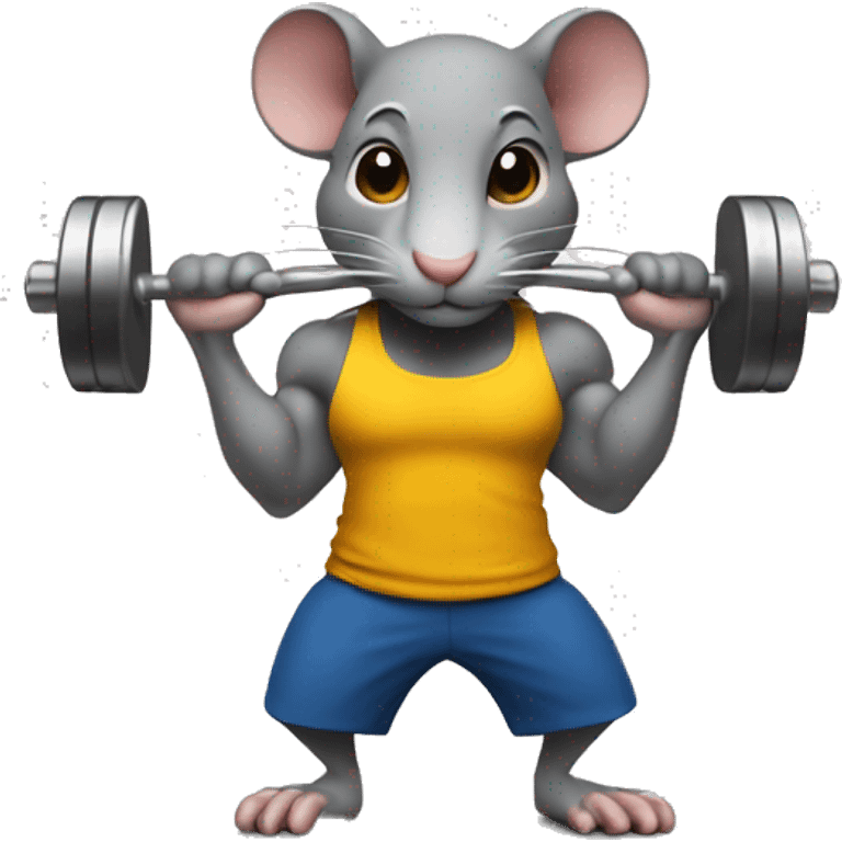 Create an emoji of a rat lifting weights with a determined expression. Make it look like a true gym enthusiast.Using a uniform of the brand "Alter"  emoji