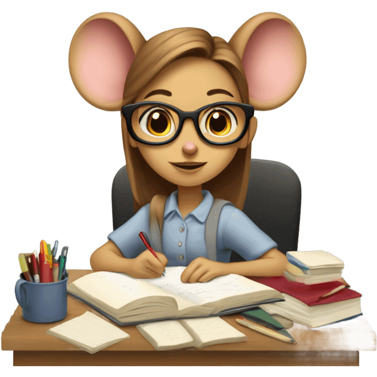 mouse girl studying hard emoji