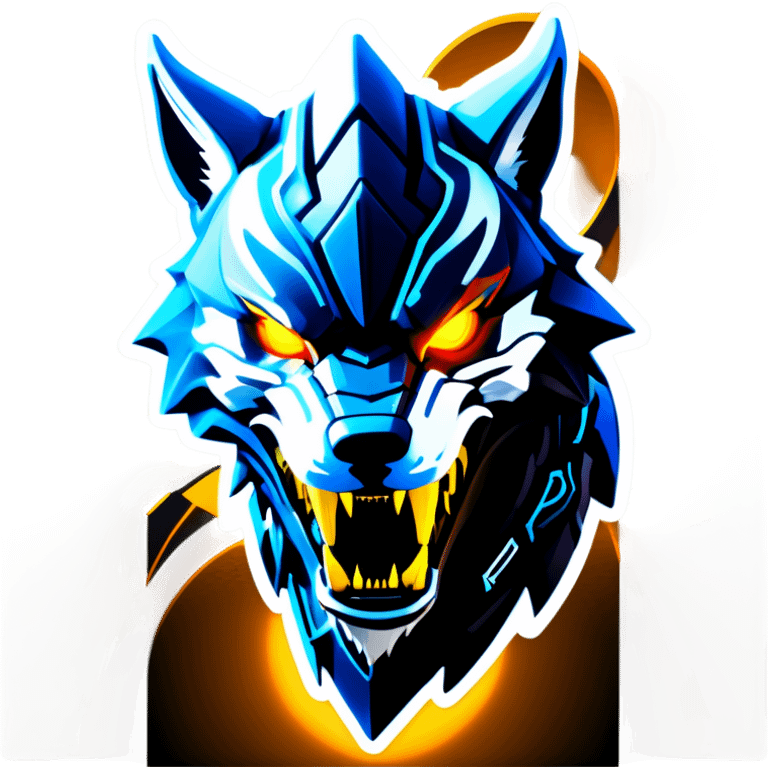 Warframe-inspired wolf Warframe with sleek biomechanical armor, a snarling wolf-like helmet, glowing eyes, and clawed gauntlets. Dark metallic colors with glowing energy lines, blending feral agility and deadly stealth.

 emoji