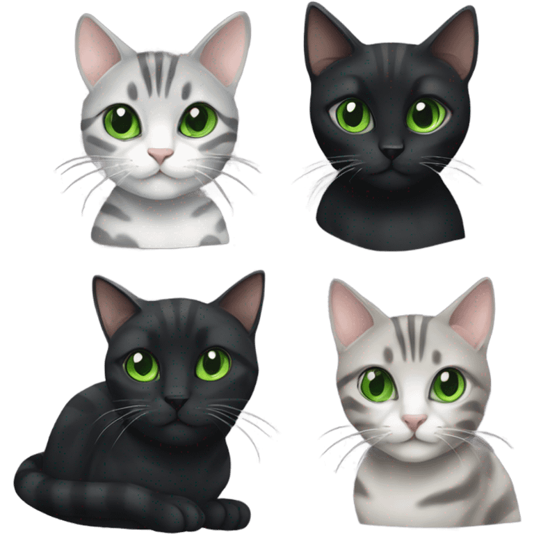 grey tabby cat and black cat with green eyes  emoji