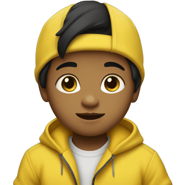 baby boy with black hair and yellow clothes. emoji