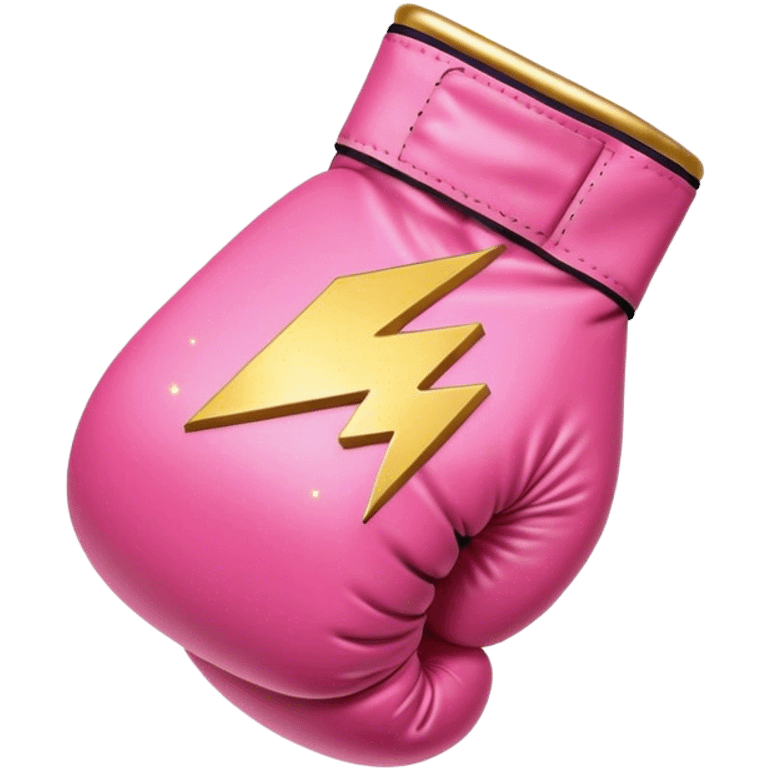 pink boxing glove with golden lightning bolts, female symbol ♀ on the backhand, sparkling stardust particles in the background emoji