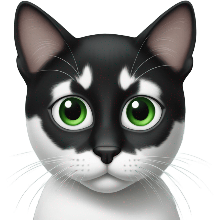 Black and white cat with green eyes and a black nose emoji