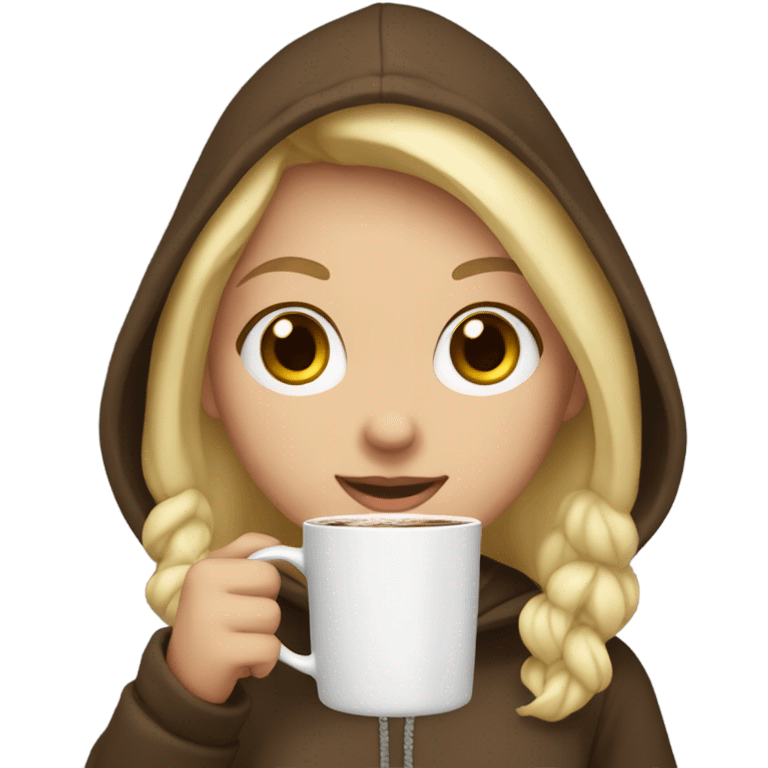 Blonde girl wearing a hoodie drinking hot chocolate  emoji