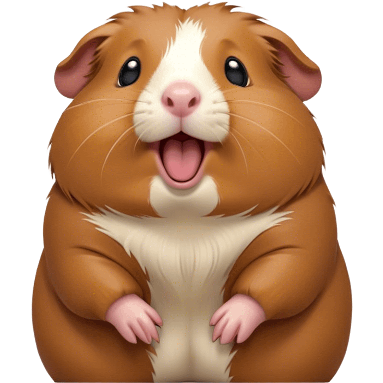 Cinematic Cute Yawning Brown Guinea Pig Portrait Emoji, Head tilted slightly with a dramatic, wide-open yawn, revealing a soft brown coat and tiny, droopy ears, round dark eyes barely open in drowsy contentment, Simplified yet irresistibly adorable features, highly detailed, glowing with a soft, cozy glow, high shine, relaxed yet expressive, stylized with a touch of whimsy, bright and endearing, soft glowing outline, capturing the essence of a sleepy yet affectionate guinea pig, so drowsy it feels like it could stretch out of the screen and curl up for a nap! emoji