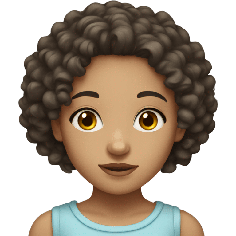 Girl with dark brown curly hair, dark brown eyes, light skin, lashes emoji