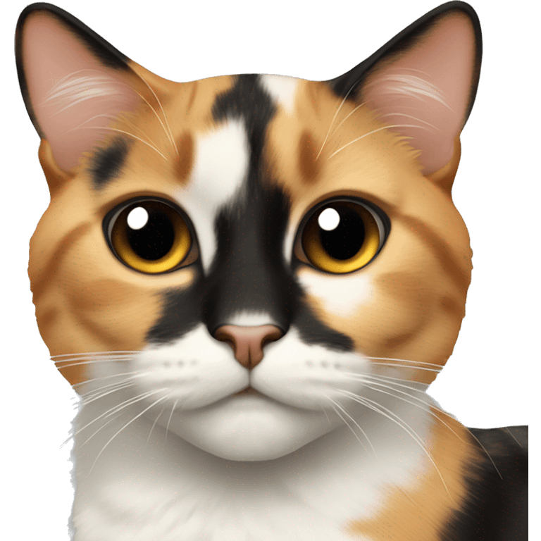 Calico cat with a black diamond shaped patch over nose emoji