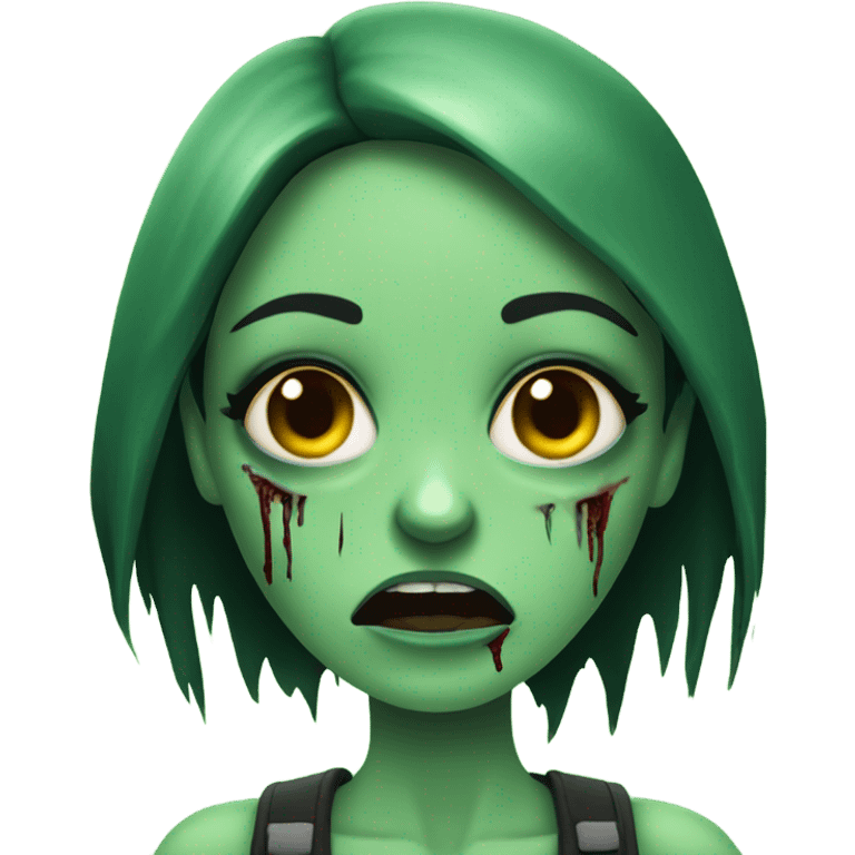 Brunette zombie girl in horror green creppy emoji