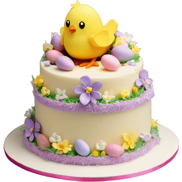 beautifully decorated 2 tier Easter chick cake emoji