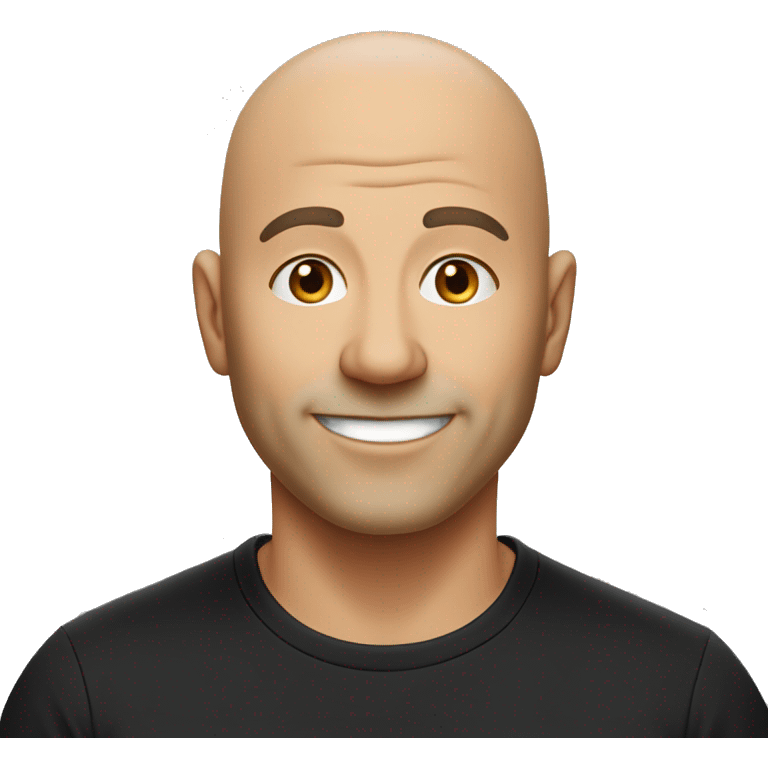 smiling bald man in middle age without the mustache and a little beard under his lips wearing a black t-shirt emoji