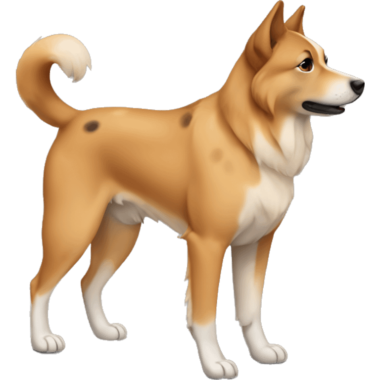 Light brown Eurasian dog standing. His face and back is dark brown spotted emoji