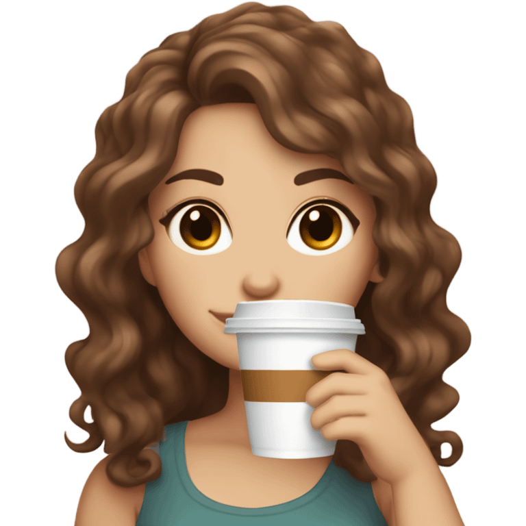 aesthetic white girl with brown wavy hair and brown eyes sipping an iced americano in a cute coffee shop  emoji