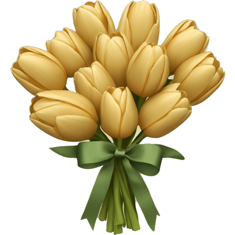 bouquet of golden beige tulips with a Khaki green bow emoji