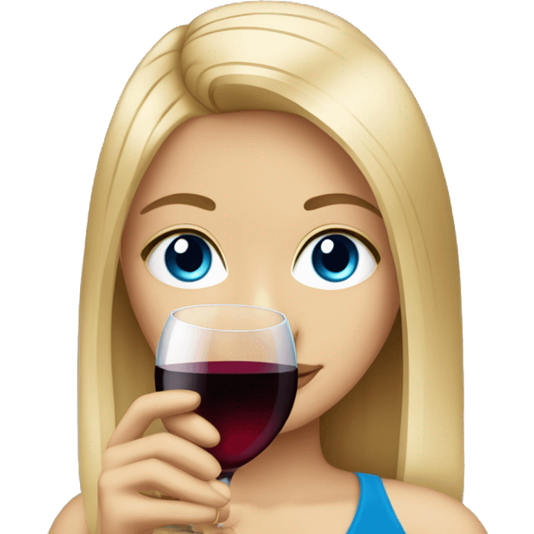 Beautiful Blonde girl straight hair with blue eyes drinking red wine  emoji