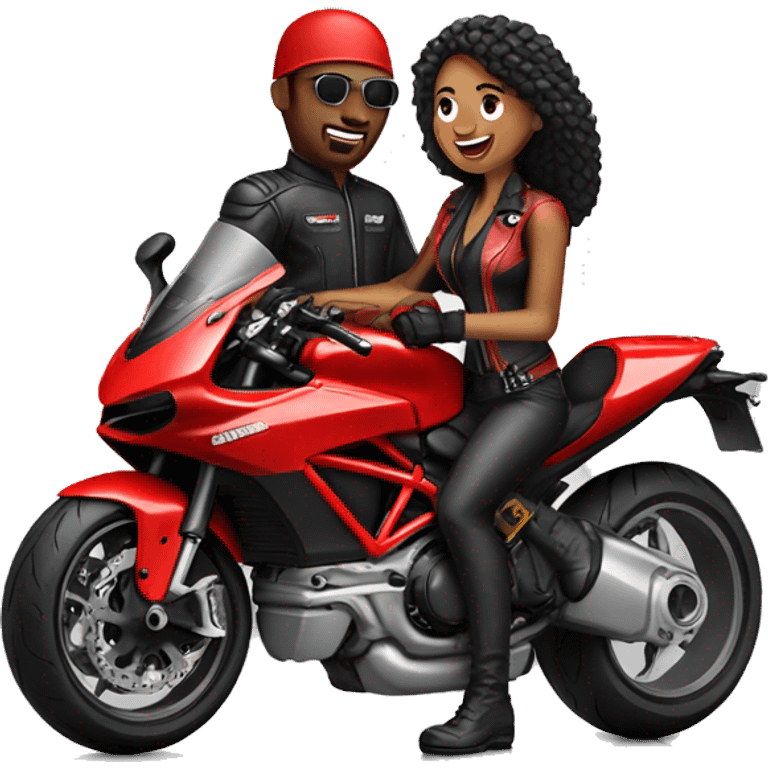 A biker couple in a red ducati bike emoji