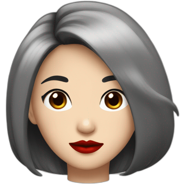 Asian girl with black hair with red lips emoji