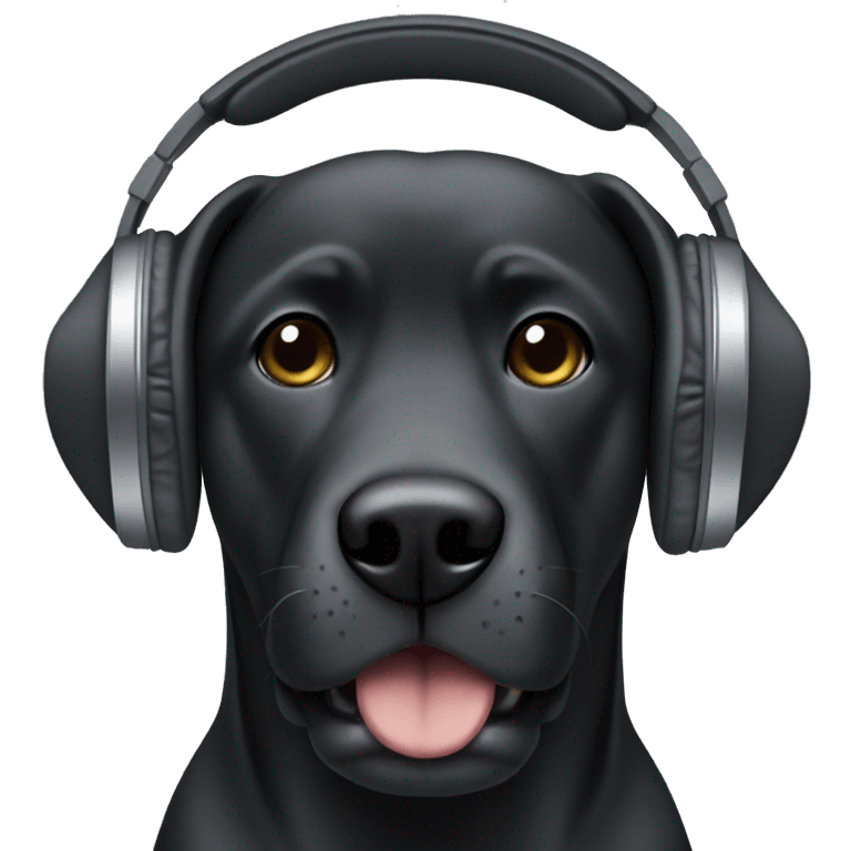 black labador with grey headphones emoji