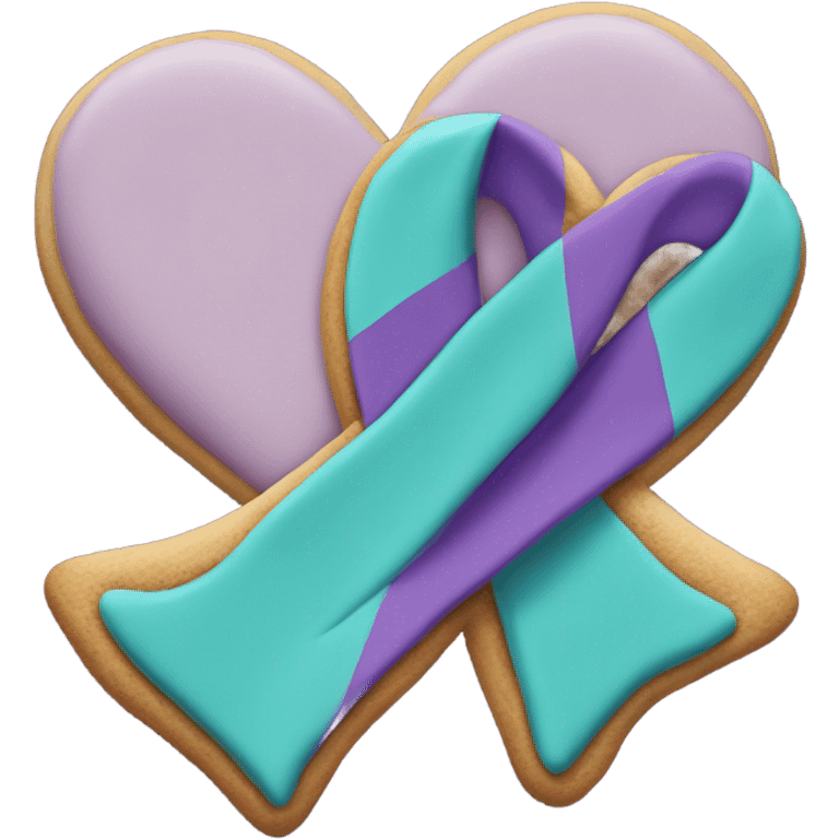 Purple teal Suicide awareness ribbon, cookie heart emoji