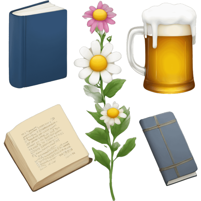 Books, beer, and flowers emoji