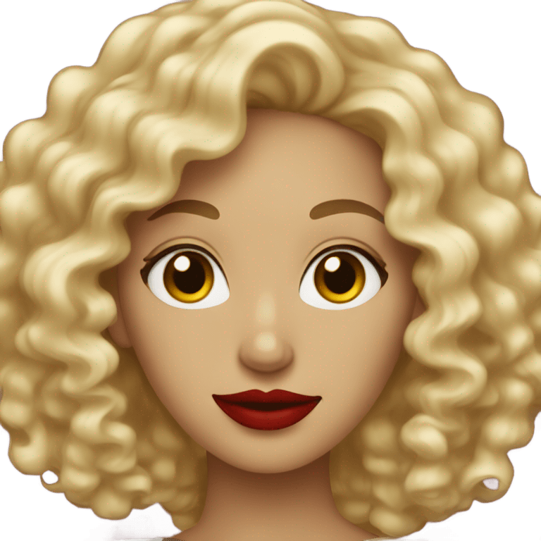 blonde woman with curly hair wearing red lipstick emoji