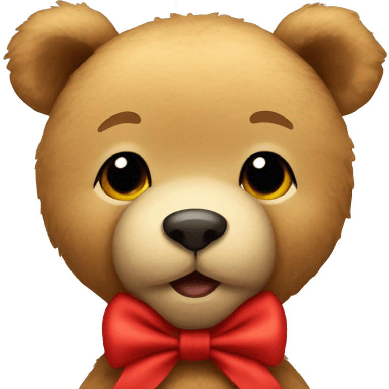 Mini light brown teddy bear with red bow  emoji