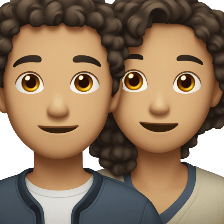 two men hugging one with brown curly hair , one with wavy asian black hair emoji