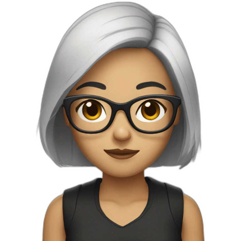 A girl with black hair and black glasses. emoji