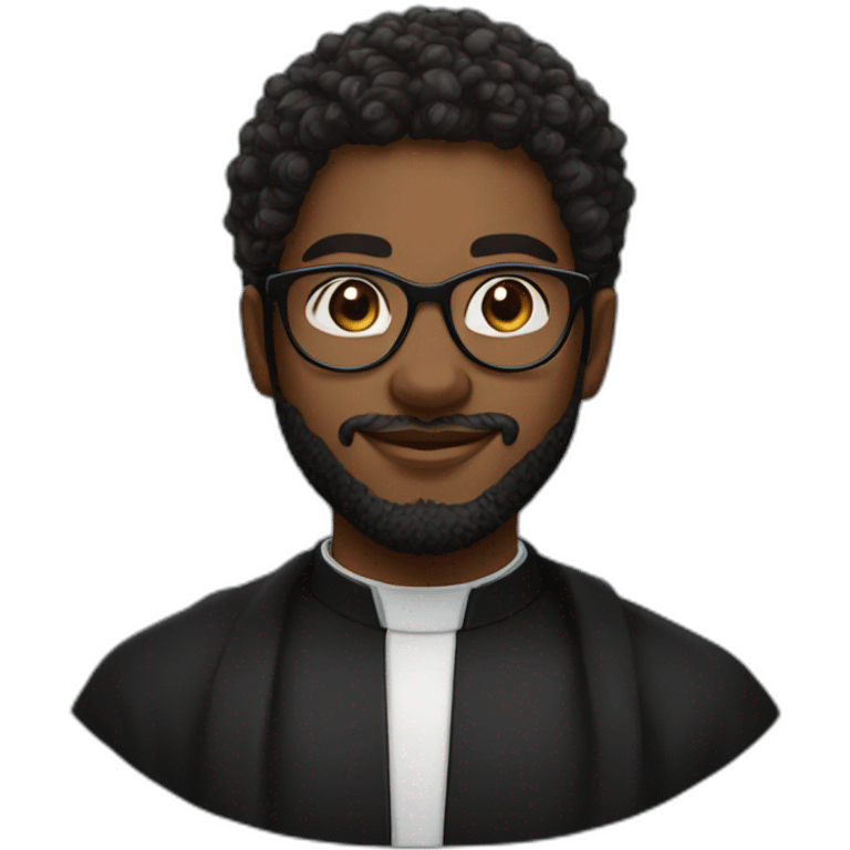 young black catholic priest beard, curly hair, with rounded glasses and clerygman emoji